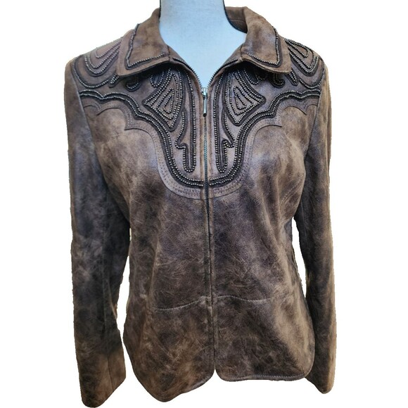 REBA Brown Embellished Western Jacket Womens Size Small Full Zip - Picture 1 of 10
